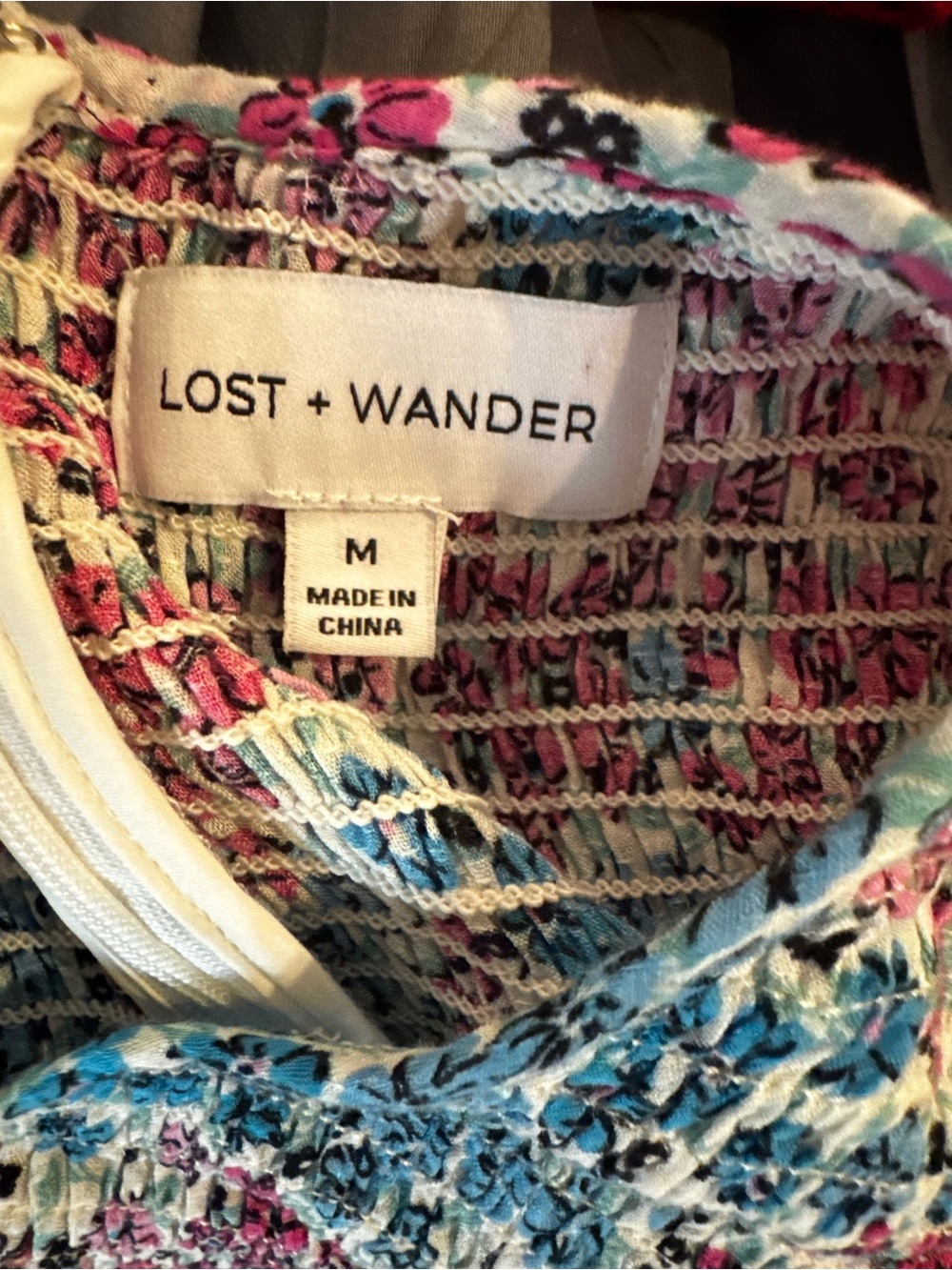 Lost + Wander Blue & Pink Floral Smocked Midi Dress - Size M - Picture 4 of 4